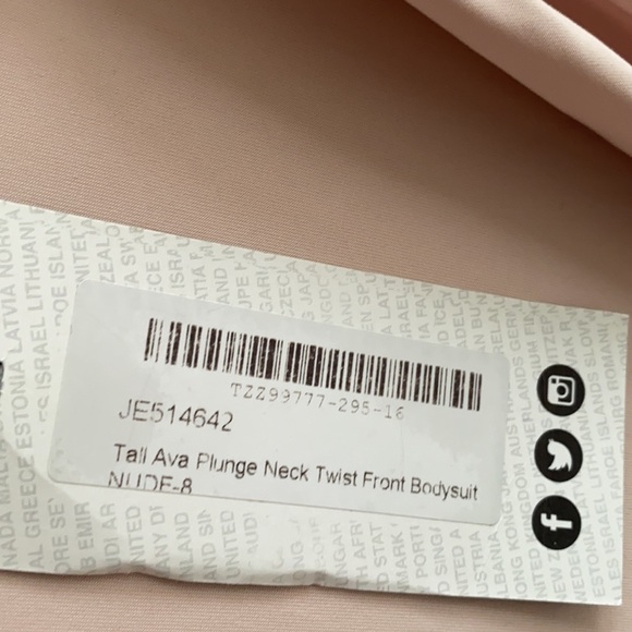 Boohoo Tall Eva plunge neck twist front bodysuit, nude, Size 4, NWT - Picture 10 of 13